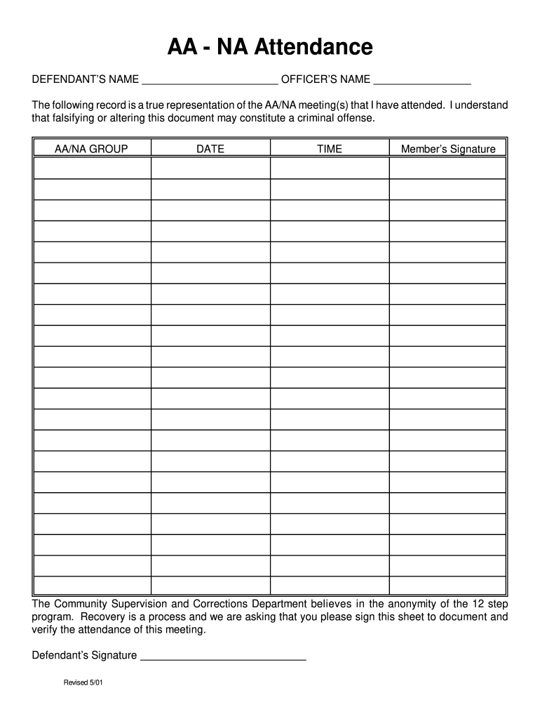 Aa Na Meeting Attendance Sheet Fill Online Printable Fillable Blank PdfFiller