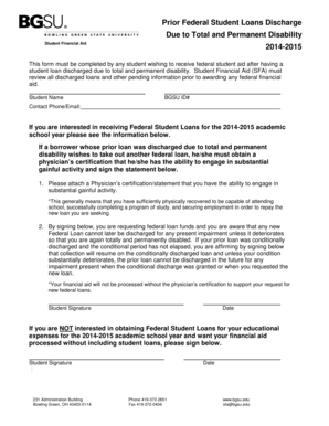 Prior Federal Student Loans Discharge Form