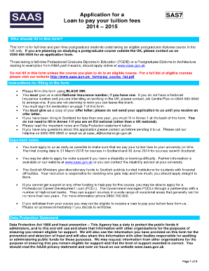 SAS7 Loan Application for UK Postgraduate Tuition Fees
