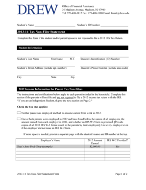 2013-14 Tax Non-Filer Statement Form