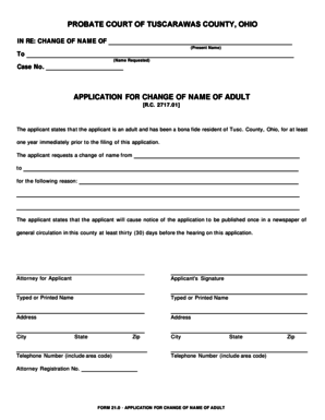 Ohio Adult Name Change Application