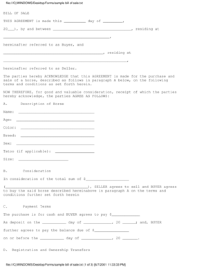 Bill of Sale for Horse