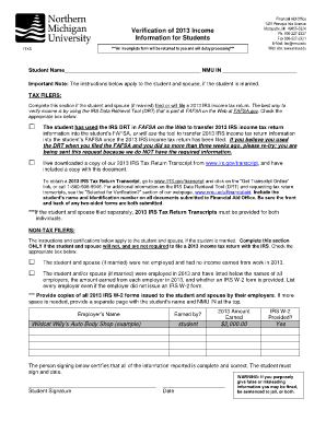 2013 Income Verification Form