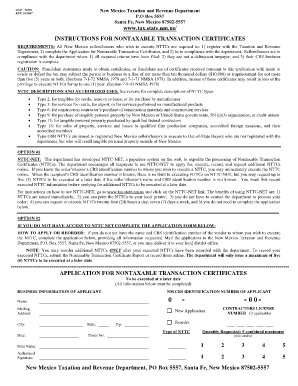 New Mexico Nontaxable Transaction Certificate Application