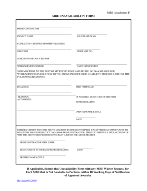MBE Unavailability Form