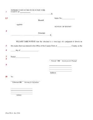 New York Notice of Entry