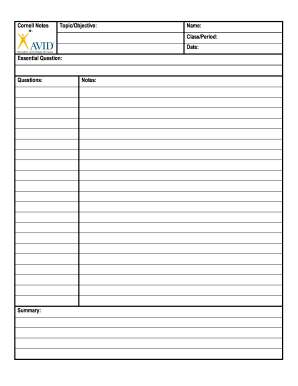 Avid Cornell Note Template from www.pdffiller.com