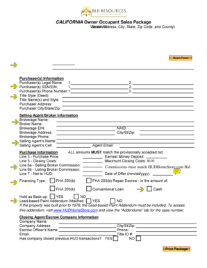 California Owner Occupant Sales Package