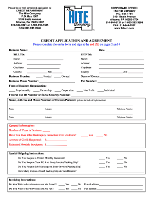 The Hite Company Credit Application and Agreement