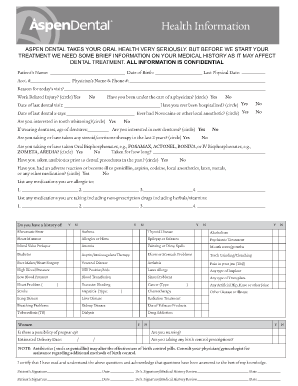 Aspen Dental Medical History Form