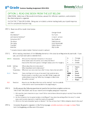 8th Grade Summer Reading Assignment 2014-2015 - uschool nova