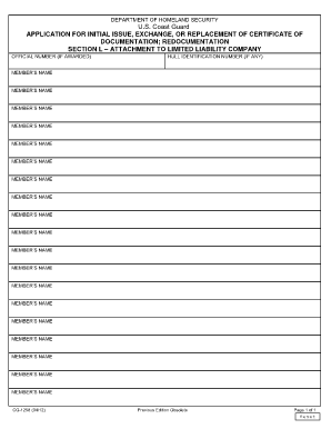 USCG Application for Certificate of Documentation