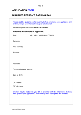 Disabled Person's Parking Bay Application Form