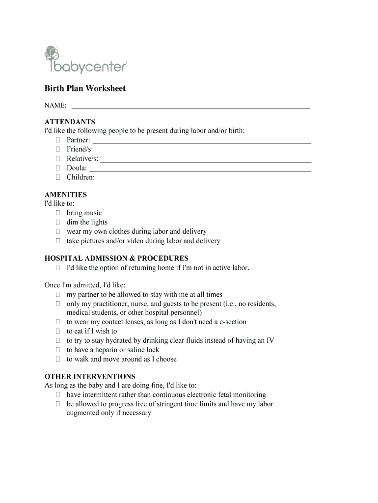 Birth Plan Template Google Docs Fill Online Printable Fillable 