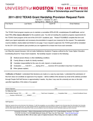 Texas Grant Hardship Provision Request Form