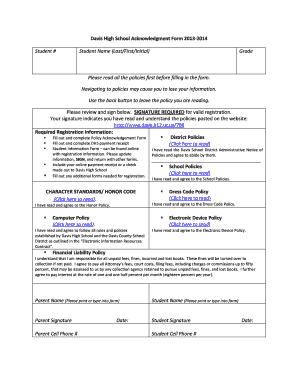 Davis High School Acknowledgment Form