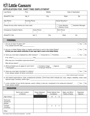 Little Caesars Part Time Employment Application