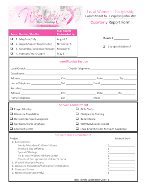 Local Women's Discipleship Quarterly Report Form