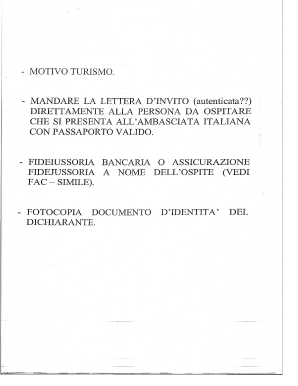 Lettera di invito per turismo