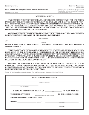 California Undivided Interest Subdivision Rescission Rights Notice