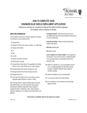 Highmark Blue Shield Enrollment Application