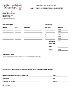 Itemized receipt template - Purchasing &amp - csun