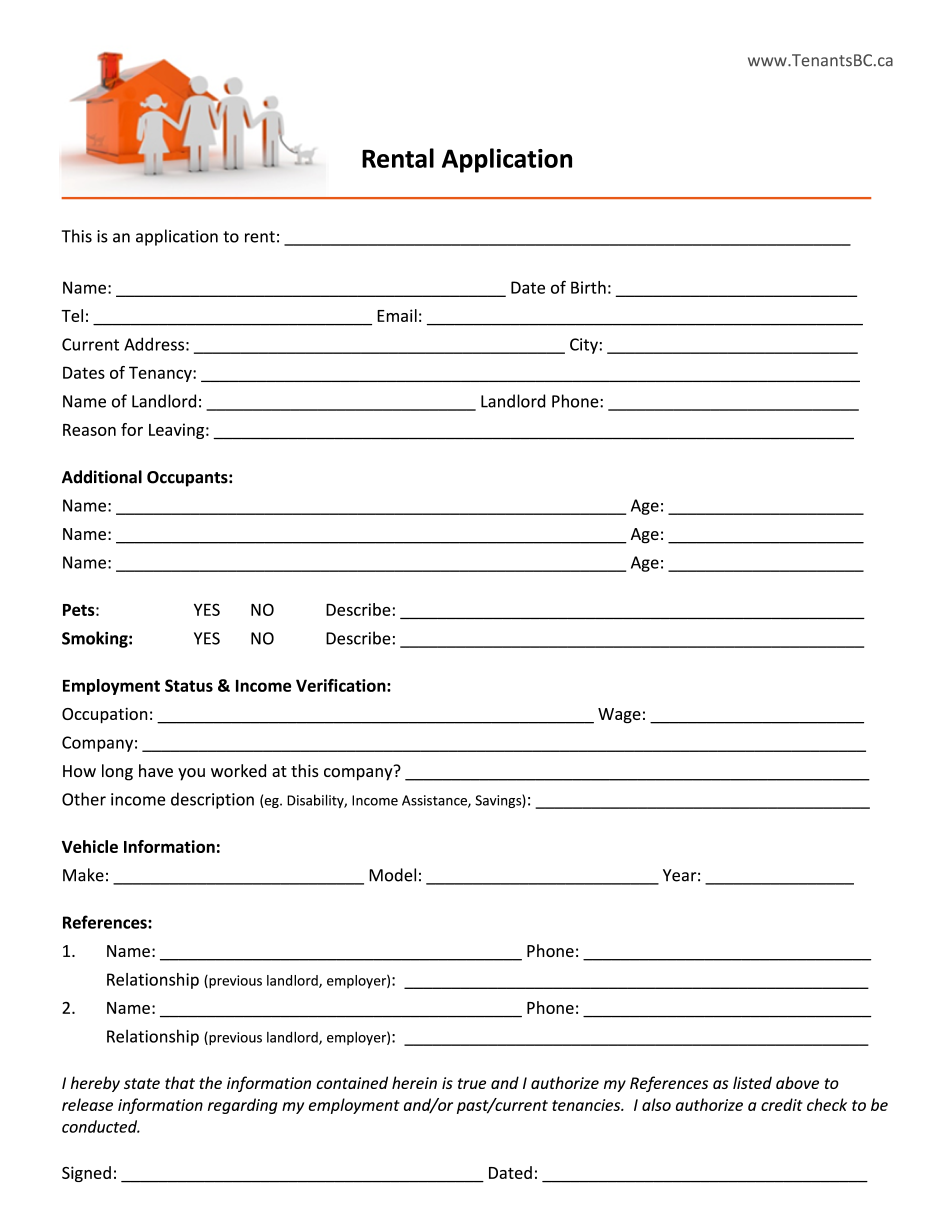 BC Rental Application Form