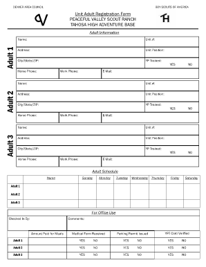 Boy Scouts of America Adult Registration Form