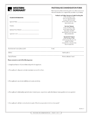 Pastoral Recommendation Form