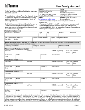 Toronto Family Account Registration Form