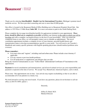 Travel Itinerary and Medical Profile Form
