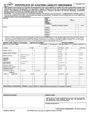 Certificate of Aviation Liability Insurance