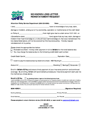 No Known Loss Reinstatement Request