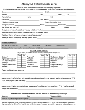 Massage & Wellness Intake Form