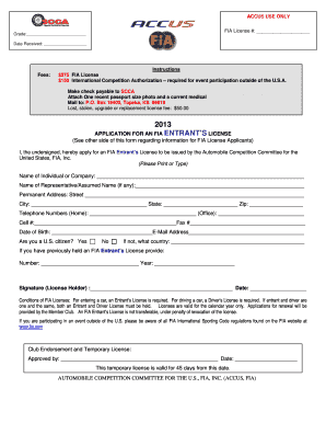 FIA Entrant's License Application