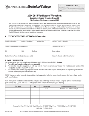 2014-2015 Verification Worksheet