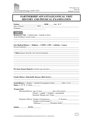 Annual Physical Visit Form