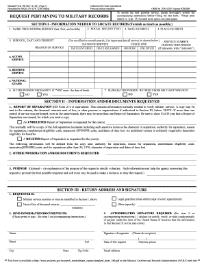 Standard Form 180 Request for Military Records