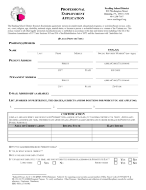 Pennsylvania Teacher Employment Application
