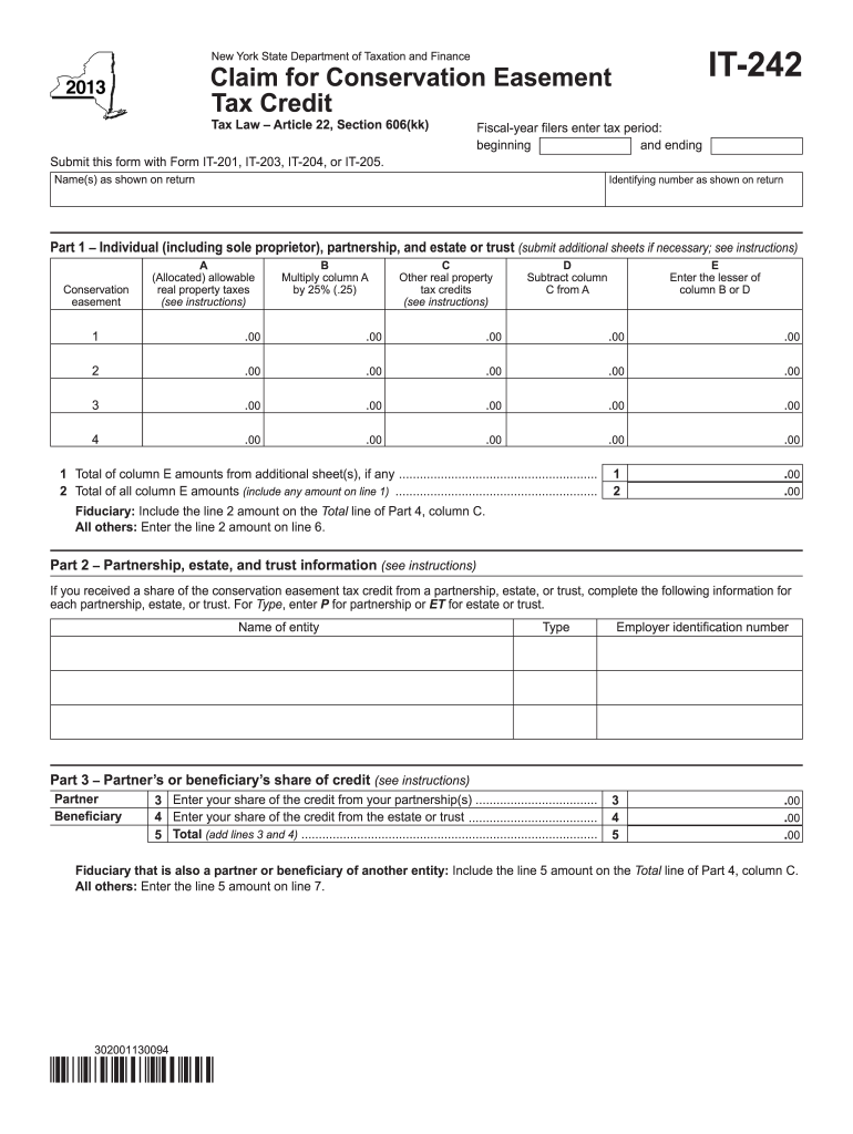 Form IT-242:2013:Claim for Conservation Easement Tax Credit:it242 - tax ny Preview on Page 1