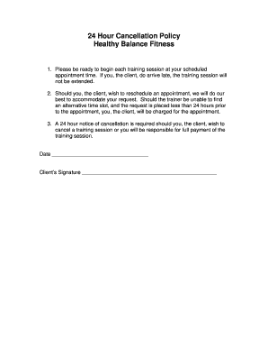 24 Hour Cancellation Policy Agreement
