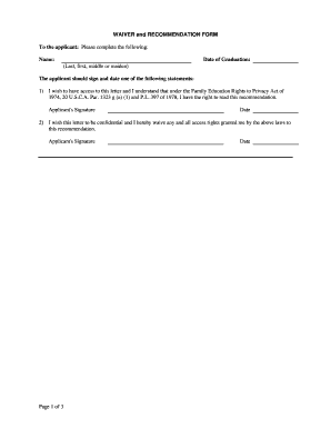 Dietetic Internship Waiver and Recommendation Form