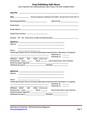 Music Recording Split Sheet - Fill Online, Printable ...