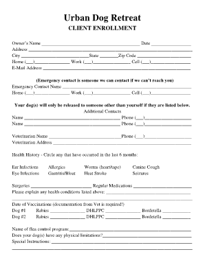 Urban Dog Retreat Client Enrollment Form