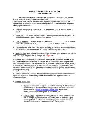 Short Term Rental Agreement