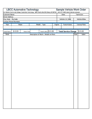 Sample Vehicle Work Order
