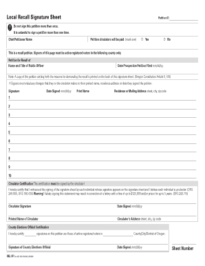 SEL 351: Local Recall Signature Sheet - Yamhill County, Oregon - co yamhill or