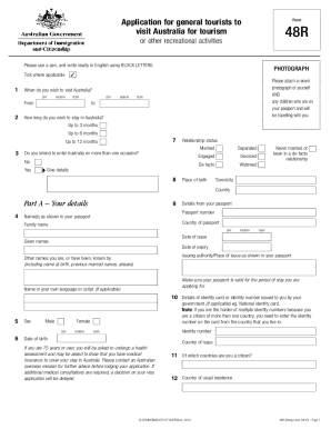 Australia Tourist Visa Application Form 48R