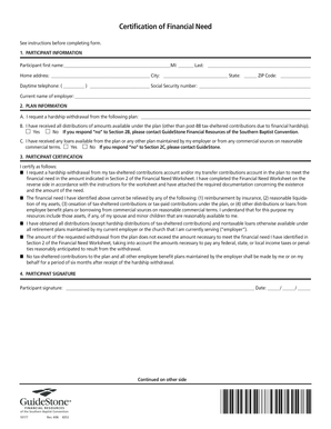 Certification of Financial Need