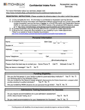 Confidential Intake Form for Accessible Learning Services